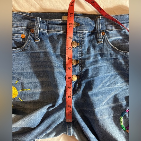 MADEWELL Cali Demi Boot Hand Embroidered Hippie Peace Sign Jeans Upcycled Sz 31 - Picture 15 of 16